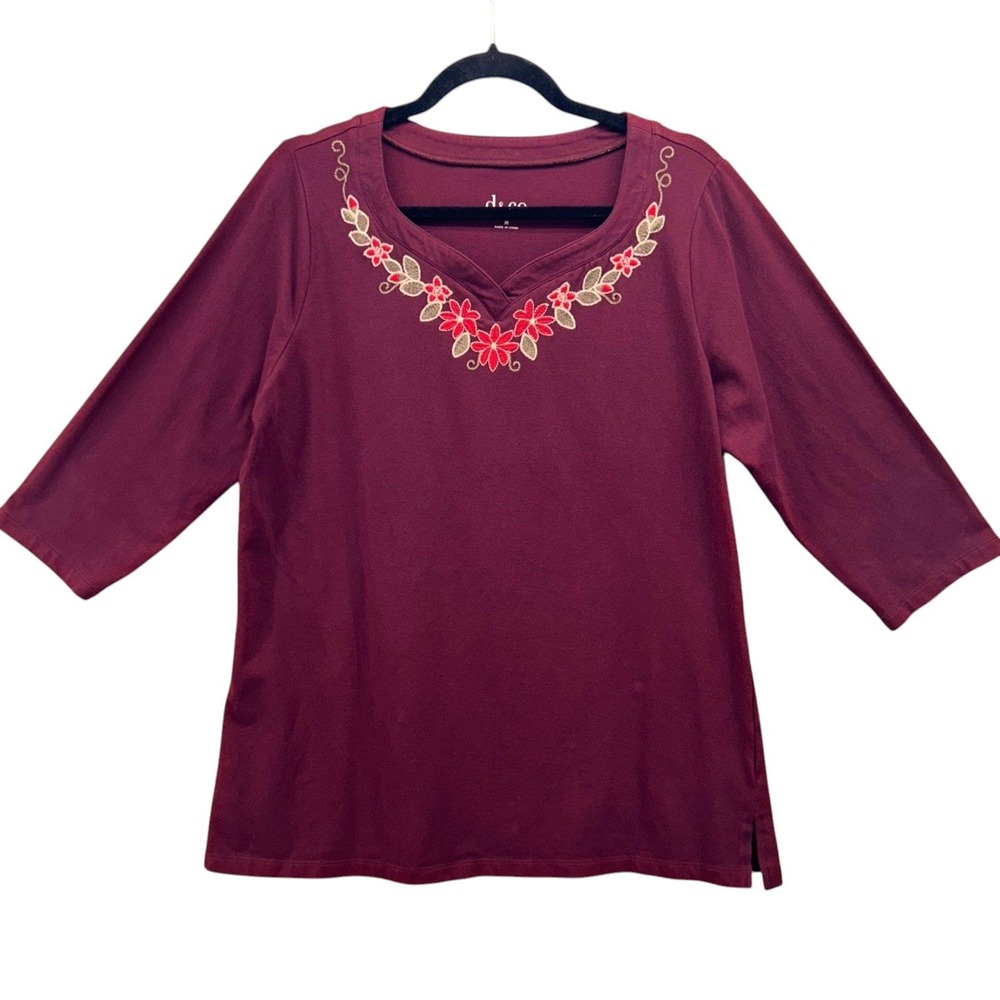 Denim And Co Tunic Top Blouse Maroon Medium